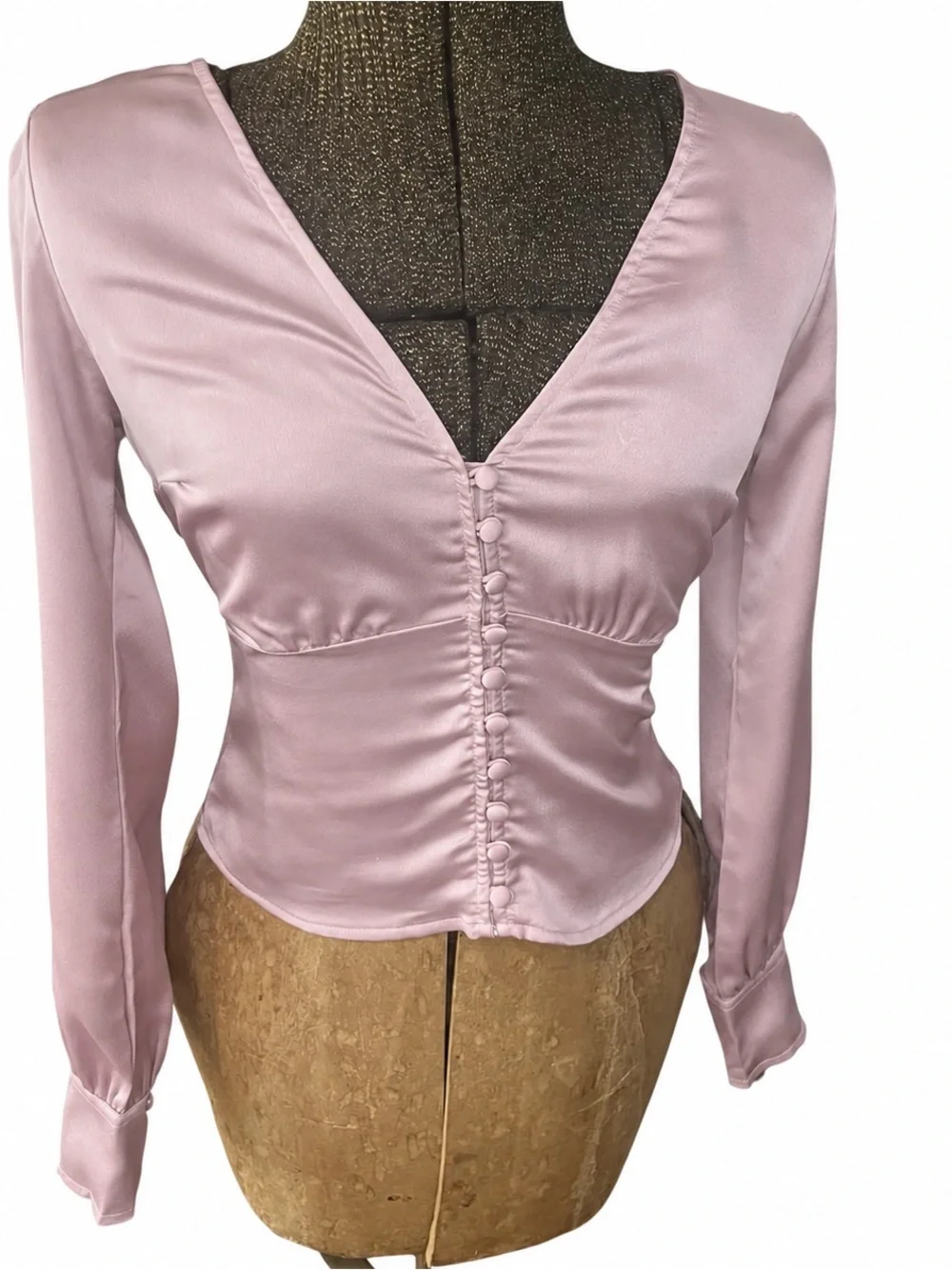 Abercrombie & Fitch Satin Puff Sleeve Button Front Top Mauve Small NWT